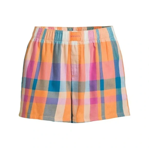 Women's Woven Pajama Boxer Shorts nwt with pockets Size large orange plaid - Picture 1 of 3